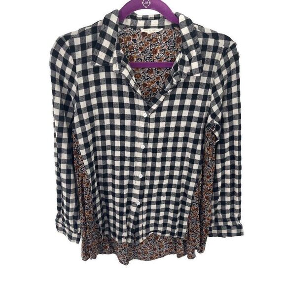 Hem & Thread flannel floral blouse button down shirt large EUC - Picture 5 of 10